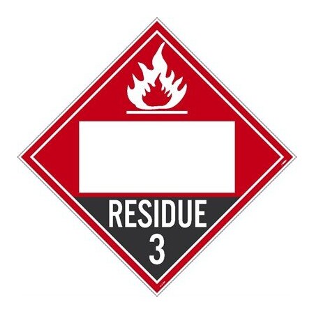 Nmc Residue 3 Flammable Liquids Blank Dot Placard Sign, Pk100, Material: Adhesive Backed Vinyl DL81BP100